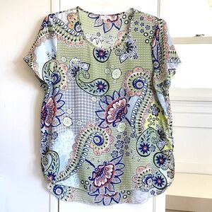 SPENSE Short Sleeve Floral Blouse Paisley Top Women’s Size XL